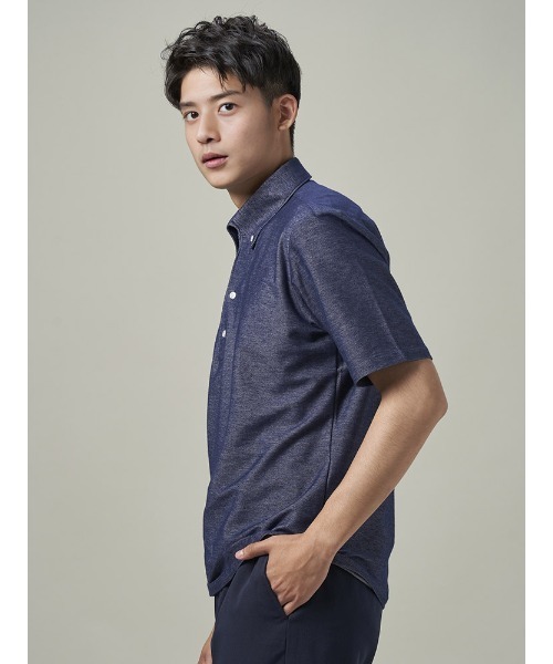 Perfect Suit FActory(パーフェクトスーツファクトリー)の「デニム調 ポロシャツ ワンピースカラー【ビジネス対応可】ネイビー/ブルー/ブラック/ブラウン(ポロシャツ・メンズ・ブラウン/ネイビー/ブラック・S/L/M/LL)」の16枚目の写真