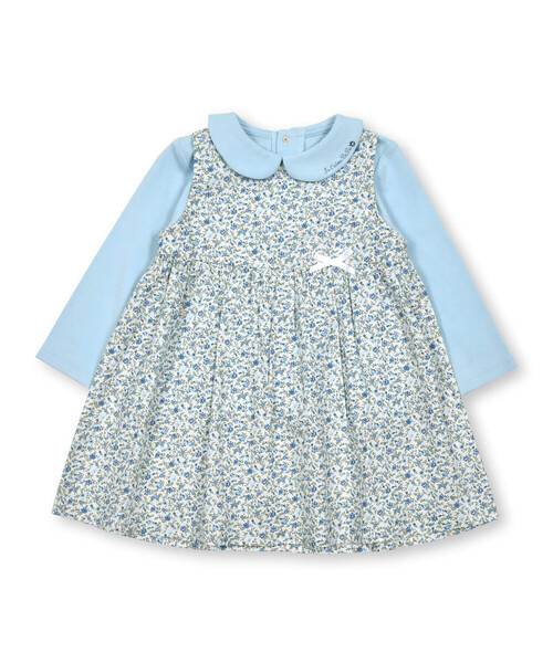 【セール】ローン花柄ジャンパースカート+襟付き長袖Tシャツセット(80~90cm)（その他ベビーウェア）｜BeBe（ベベ） 7,040円