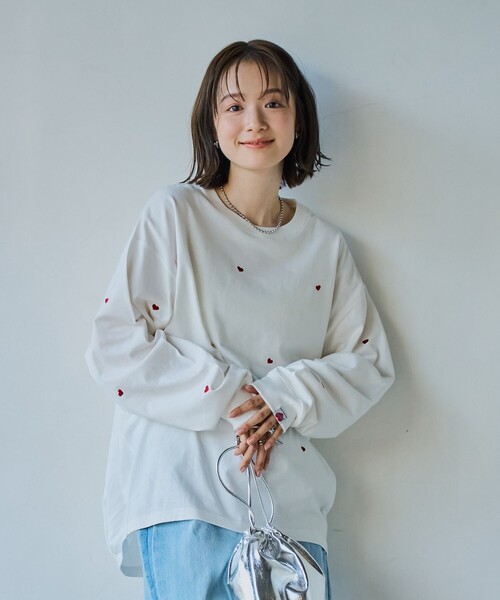 SunnySports別注ハートチビ刺繍ロングスリーブTシャツ（Tシャツ