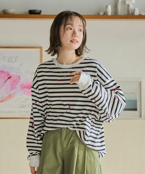 SunnySports別注ハートチビ刺繍ロングスリーブTシャツ（Tシャツ