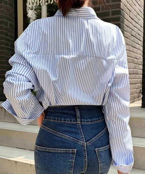 Miniministore(ミニミニストア)の「シャツブラウス 長袖 レディース 韓国風(シャツ/ブラウス・レディース・ブルー/グレー・FREE)」の8枚目の写真