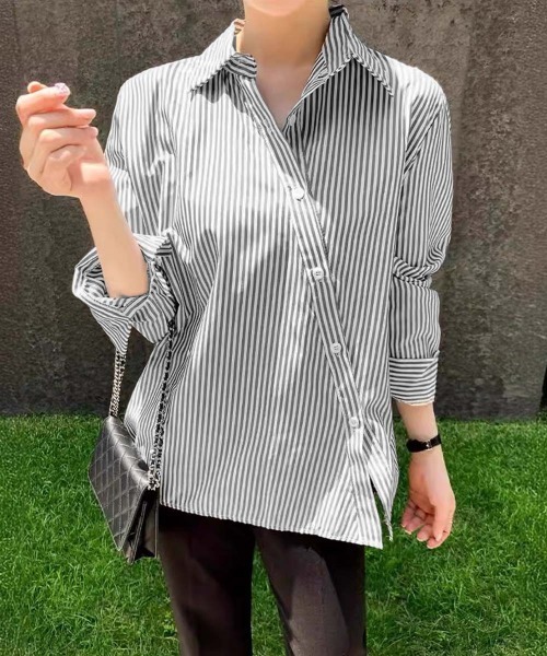 Miniministore(ミニミニストア)の「シャツブラウス 長袖 レディース 韓国風(シャツ/ブラウス・レディース・ブルー/グレー・FREE)」の10枚目の写真