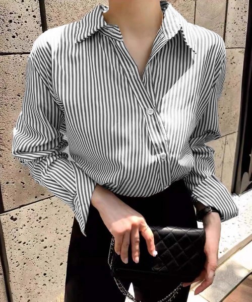 Miniministore(ミニミニストア)の「シャツブラウス 長袖 レディース 韓国風(シャツ/ブラウス・レディース・ブルー/グレー・FREE)」の11枚目の写真