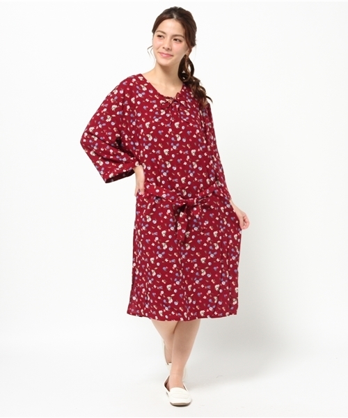 Kastane（カスタネ）の「花柄レースアップOP（チュニック・レディース・ボルドー/ブルー・FREE）」の4枚目の写真