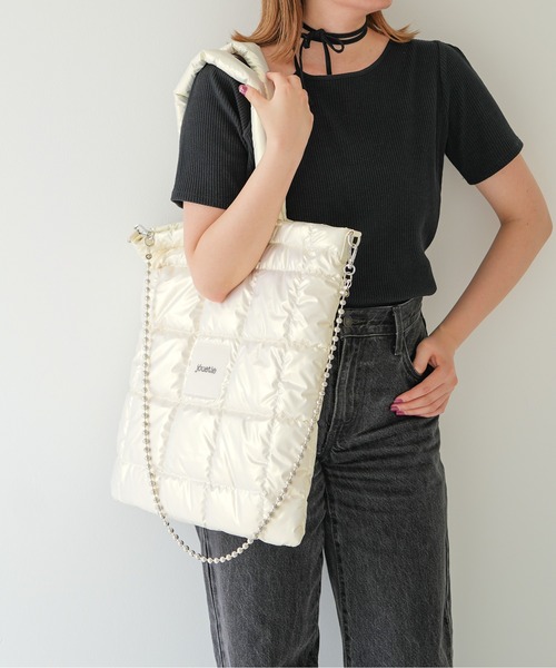 jouetie(ジュエティ)の「【jouetie / ジュエティ】 別注カラー メタリックナイロンキルティング フラットトートバッグ(トートバッグ・レディース・パープル/ホワイト系その他/ピンク/グリーン/ネイビー/シルバー/ブラック・FREE)」の9枚目の写真