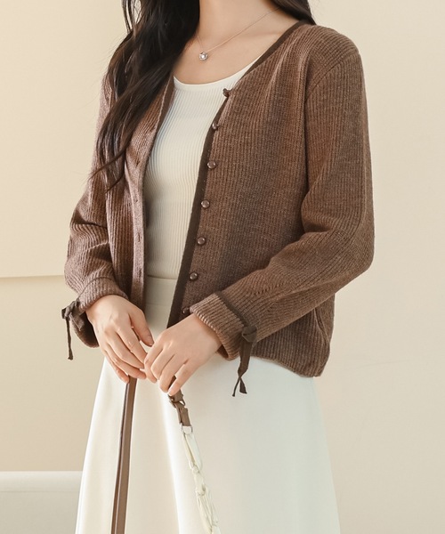 45R レースdeニットのカーディガン 茶色　L ¥49,500 レース編み クロシェ編みロングスリーブカーディガン レーストップス カーディガン