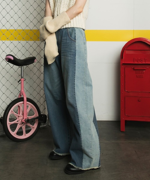 forksy.(フォルクシー)の「【forksy.】リメイク風 サイド切り替え デニムカーブパンツ(デニムパンツ・レディース・インディゴブルー/ブルー系/ダークグレー/ブルー系その他/ブルー系その他2・L/M)」の5枚目の写真