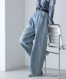 forksy. | 【forksy.】リメイク風 サイド切り替え デニムカーブパンツ(デニムパンツ)