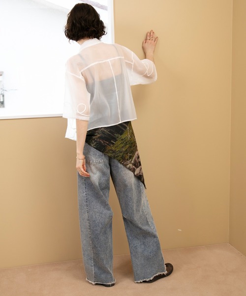 forksy.】リメイク風 サイド切り替え デニムカーブパンツ forksy
