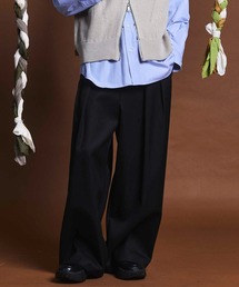 《UNISEX》4 Colors Chambray Washable Wool Prime-Wide Two Tucks Pants/4色シャンブレーウォッシャブルウールプライムワイドツータックパンツ【MAISON SPECIAL/メゾンスペシャル】