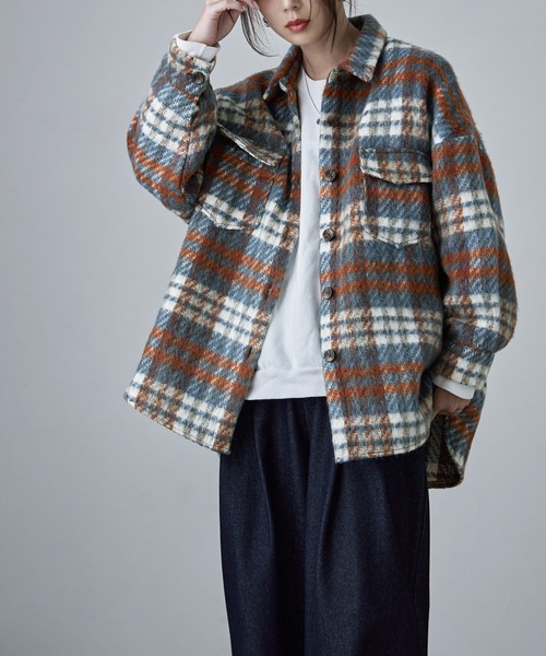 【セール】ウールライクシャギーチェックジャケット（シャツ/ブラウス）｜etoll.（エトル）