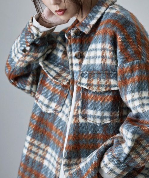 【セール】ウールライクシャギーチェックジャケット（シャツ/ブラウス）｜etoll.（エトル）