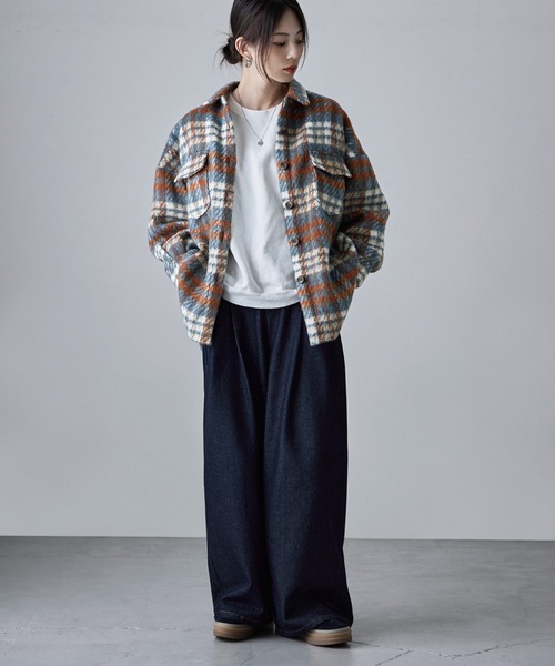【セール】ウールライクシャギーチェックジャケット（シャツ/ブラウス）｜etoll.（エトル）
