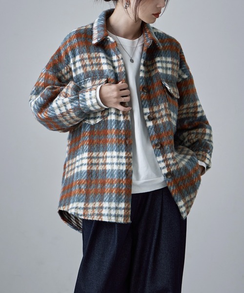 【セール】ウールライクシャギーチェックジャケット（シャツ/ブラウス）｜etoll.（エトル）