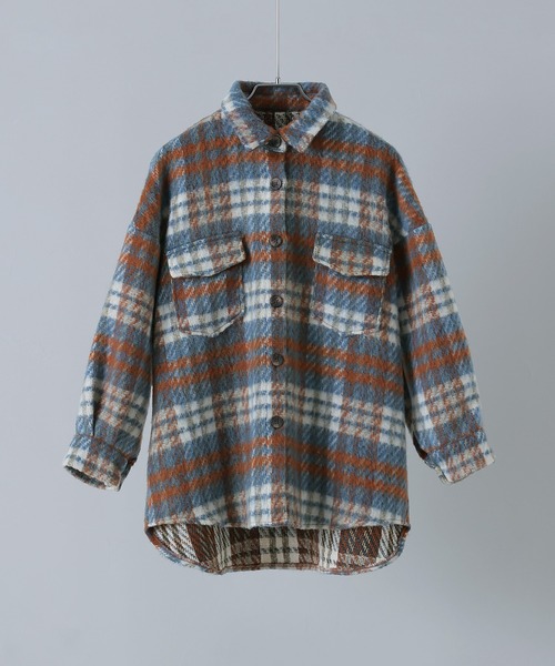 【セール】ウールライクシャギーチェックジャケット（シャツ/ブラウス）｜etoll.（エトル）