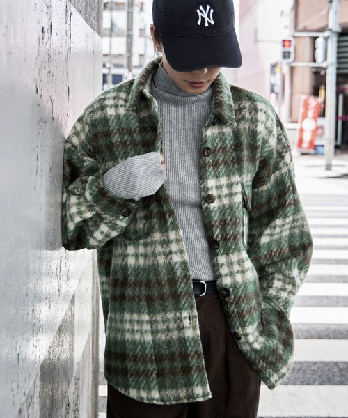 【セール】ウールライクシャギーチェックジャケット（シャツ/ブラウス）｜etoll.（エトル）