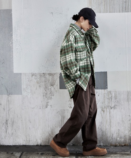 【セール】ウールライクシャギーチェックジャケット（シャツ/ブラウス）｜etoll.（エトル）