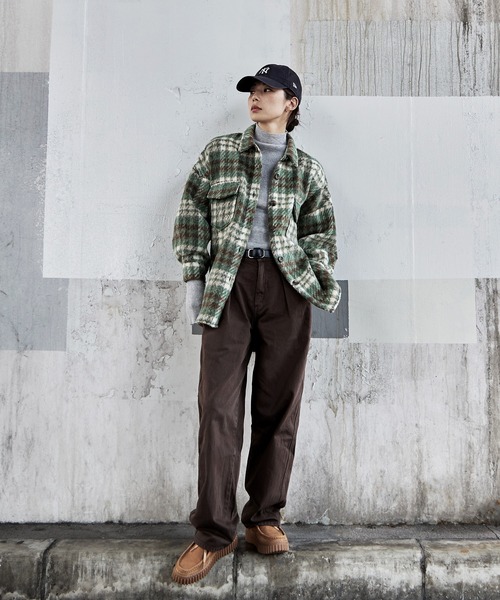 【セール】ウールライクシャギーチェックジャケット（シャツ/ブラウス）｜etoll.（エトル）