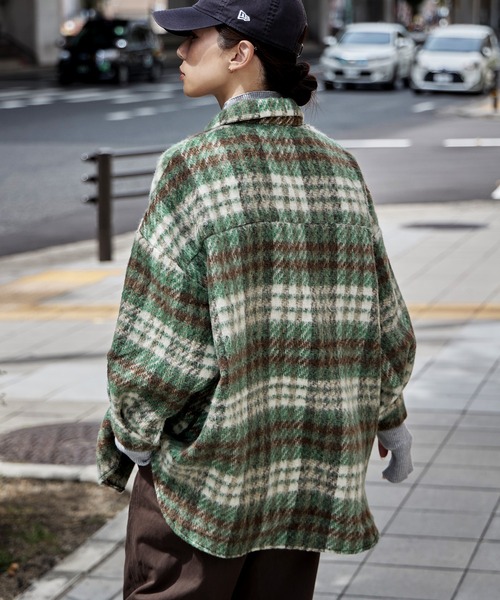 【セール】ウールライクシャギーチェックジャケット（シャツ/ブラウス）｜etoll.（エトル）