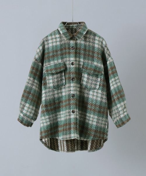 【セール】ウールライクシャギーチェックジャケット（シャツ/ブラウス）｜etoll.（エトル）