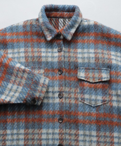 【セール】ウールライクシャギーチェックジャケット（シャツ/ブラウス）｜etoll.（エトル）