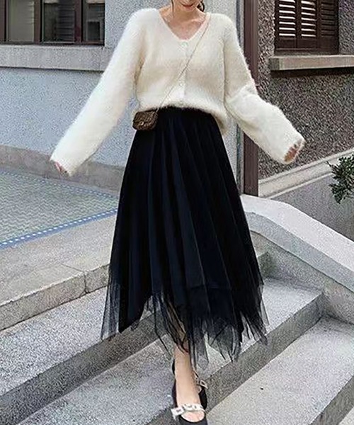 AsheKsha(アシクシャ)の「チュールスカート(スカート・レディース・ネイビー/ブラック/ベージュ・F)」の2枚目の写真