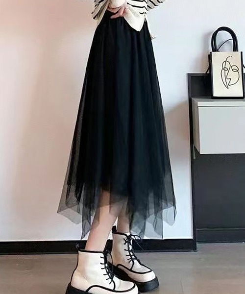 AsheKsha(アシクシャ)の「チュールスカート(スカート・レディース・ネイビー/ブラック/ベージュ・F)」の4枚目の写真
