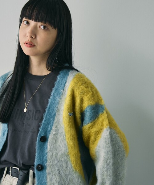 PENNEYS（ぺニーズ）の「PENNEYS（ぺニーズ）別注シャギージャガードVネックカーディガン（ライトブルー）（カーディガン/ボレロ・レディース・ライトブルー・M/L）」の2枚目の写真