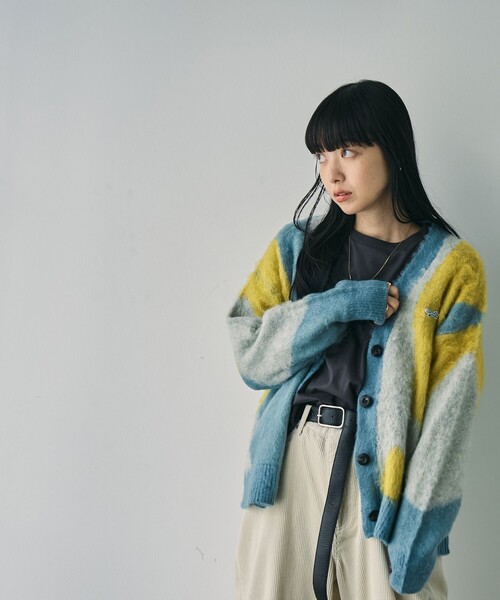 PENNEYS（ぺニーズ）の「PENNEYS（ぺニーズ）別注シャギージャガードVネックカーディガン（ライトブルー）（カーディガン/ボレロ・レディース・ライトブルー・M/L）」の7枚目の写真