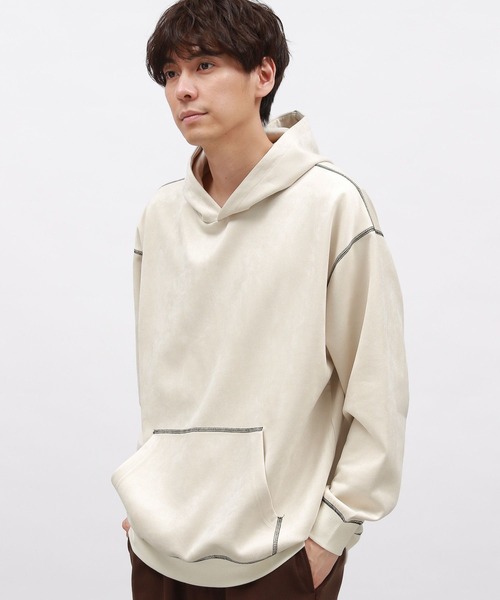 LAKOLE（ラコレ）の「スエードステッチパーカー / 140634（Tシャツ/カットソー・メンズ・オフホワイト/ブラック/ライトグレー・MEDIUM/LARGE/X-LARGE）」の2枚目の写真