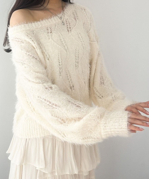 Heather（ヘザー）の「透かし編みフェザーニット　151214（ニット/セーター・レディース・グレー/アイボリー/ピンク・FREE）」の5枚目の写真