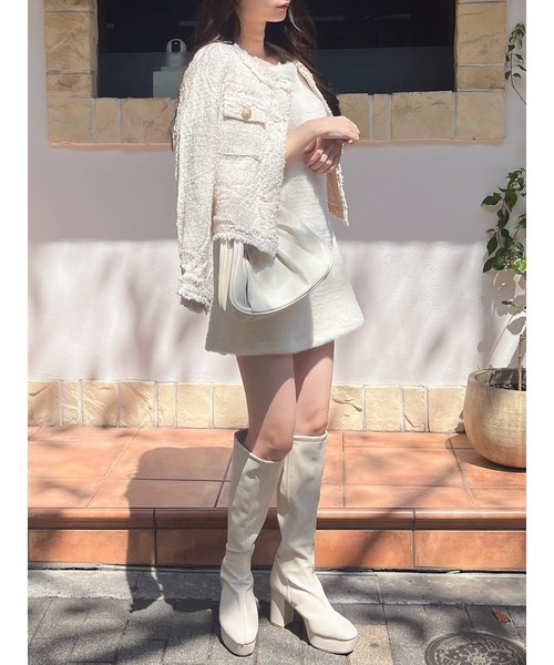 Cygne♡新品未使用　定価39500円　ツイードジャケット Lydie+ 白 フリンジツイードジャケット（カーディガン/ボレロ）｜MIIA（ミーア