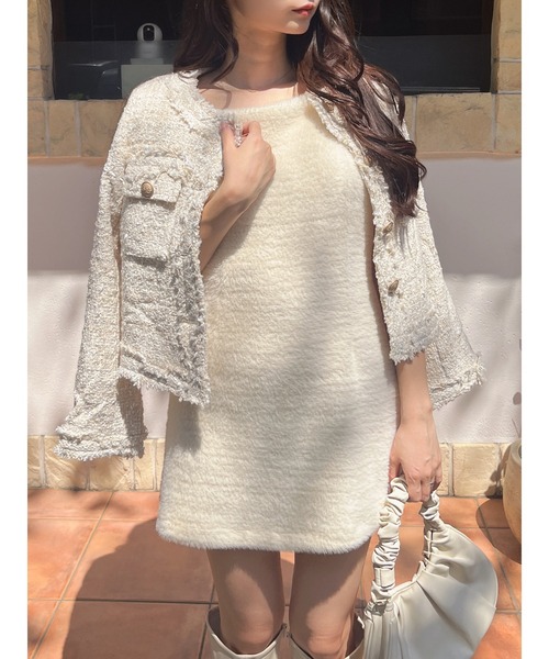 MIIA（ミーア）の「フリンジツイードジャケット（カーディガン/ボレロ・レディース・ベージュ/ブラック/オフホワイト・FREE）」の19枚目の写真