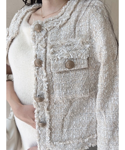 MIIA（ミーア）の「フリンジツイードジャケット（カーディガン/ボレロ・レディース・ベージュ/ブラック/オフホワイト・FREE）」の15枚目の写真