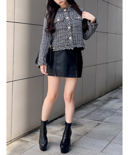 MIIA（ミーア）の「フリンジツイードジャケット（カーディガン/ボレロ・レディース・ベージュ/ブラック/オフホワイト・FREE）」の7枚目の写真