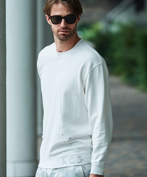 msw1593-Damage Washed Hand Paint Logo Crewneck スウェット