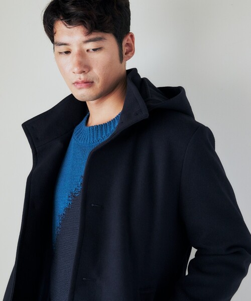 THE SHOP TK アウター メンズ XL フード付き ネイビー セール】SORONA中綿フードブルゾン 蓄熱／保温／洗える／防風／撥水