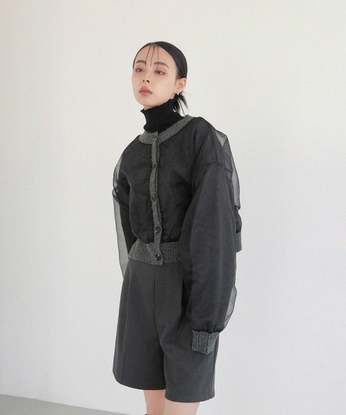 【新品】BUNON オーガンジー　黒　カーディガン B.C STOCK（ベーセーストック） カーディガン 「追加8」「WEB＋一部