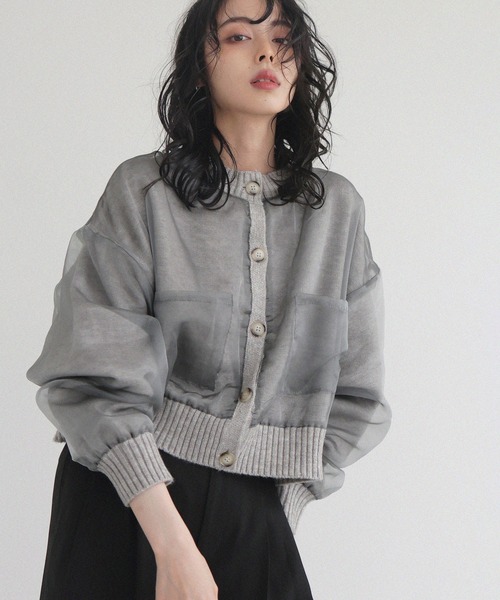 【完売色】オーガンジーぺプラムドッキングニット バターイエロー【即購入可】 ペプラムドッキングニット【洗濯機洗い可】（ニット/セーター