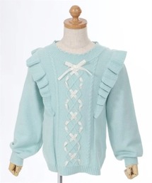 axes femme | リボンケーブル肩フリルニット(ニット/セーター)