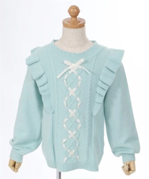 axes femme（アクシーズファム）の「リボンケーブル肩フリルニット（ニット/セーター・キッズ・キナリ/ミント・MEDIUM/LARGE/X-LARGE）」の13枚目の写真