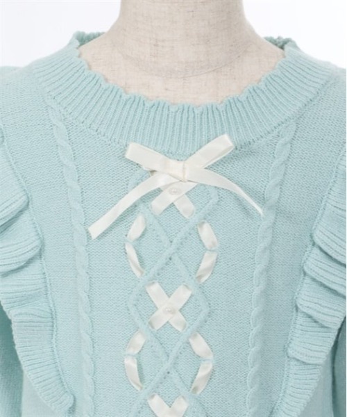 axes femme（アクシーズファム）の「リボンケーブル肩フリルニット（ニット/セーター・キッズ・キナリ/ミント・MEDIUM/LARGE/X-LARGE）」の16枚目の写真