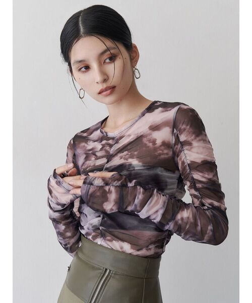 MURUA（ムルーア）の「シャーリングチュールトップス（Tシャツ/カットソー・レディース・ブルー/グレー/ブラック・FREE）」の8枚目の写真