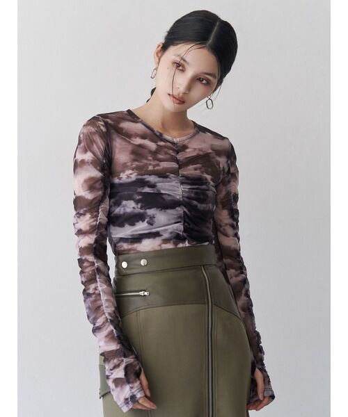 MURUA（ムルーア）の「シャーリングチュールトップス（Tシャツ/カットソー・レディース・ブルー/グレー/ブラック・FREE）」の9枚目の写真