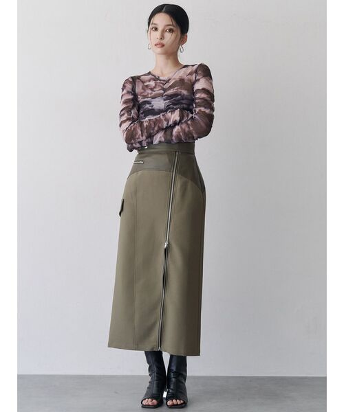 MURUA（ムルーア）の「シャーリングチュールトップス（Tシャツ/カットソー・レディース・ブルー/グレー/ブラック・FREE）」の4枚目の写真