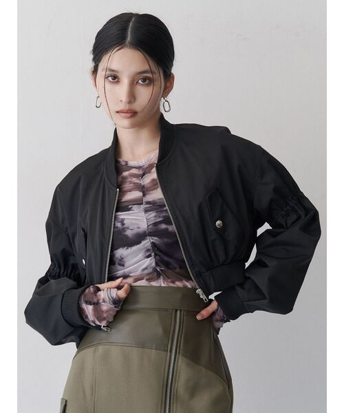 MURUA（ムルーア）の「シャーリングチュールトップス（Tシャツ/カットソー・レディース・ブルー/グレー/ブラック・FREE）」の6枚目の写真