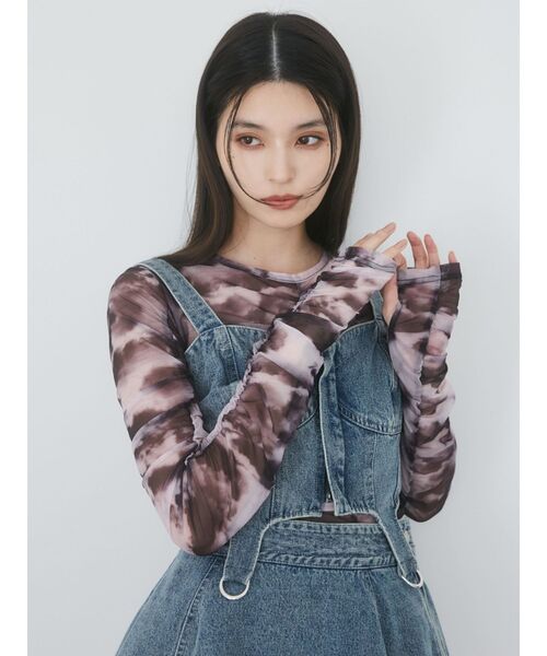 MURUA（ムルーア）の「シャーリングチュールトップス（Tシャツ/カットソー・レディース・ブルー/グレー/ブラック・FREE）」の7枚目の写真