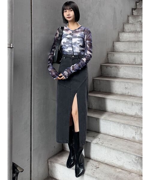 MURUA（ムルーア）の「シャーリングチュールトップス（Tシャツ/カットソー・レディース・ブルー/グレー/ブラック・FREE）」の14枚目の写真