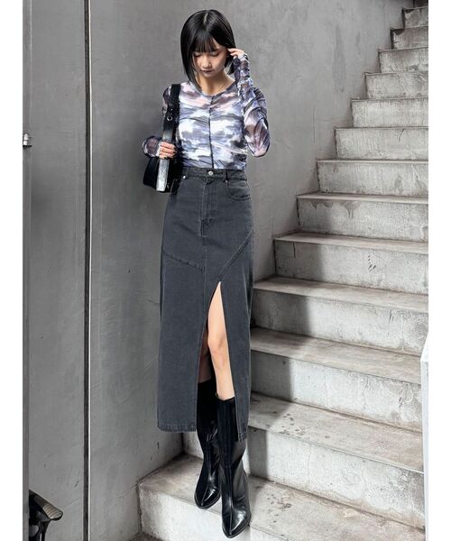 MURUA（ムルーア）の「シャーリングチュールトップス（Tシャツ/カットソー・レディース・ブルー/グレー/ブラック・FREE）」の15枚目の写真