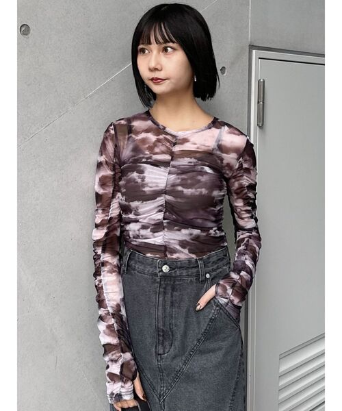 MURUA（ムルーア）の「シャーリングチュールトップス（Tシャツ/カットソー・レディース・ブルー/グレー/ブラック・FREE）」の11枚目の写真